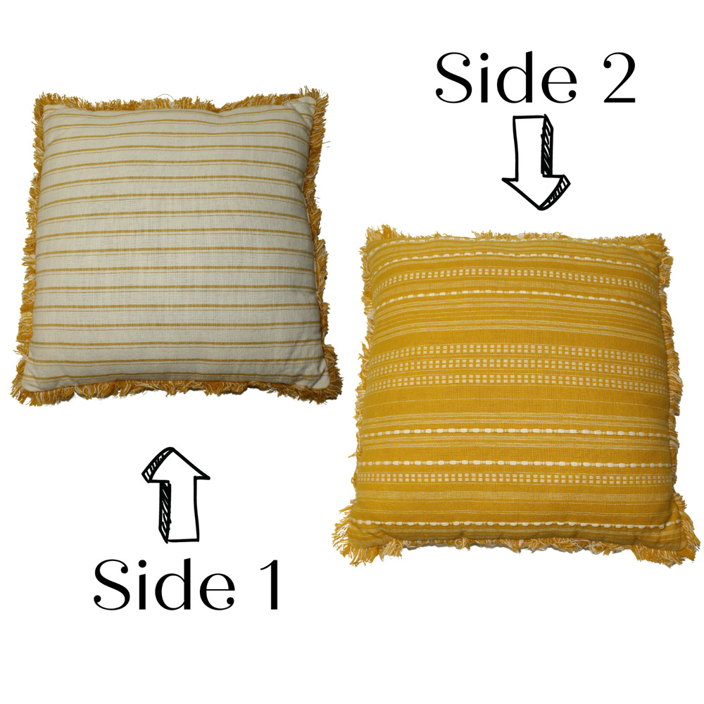 Throw Pillow Harvest Yellow Orange Cream Off White Stripes With Fringe